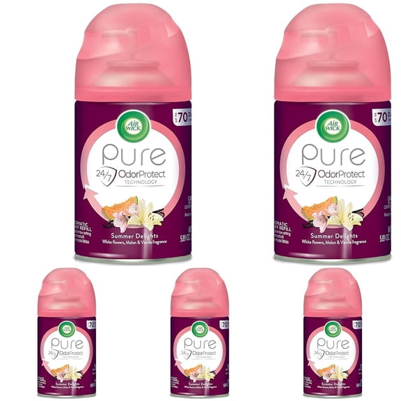 Air Wick Pure Automatic Air Freshener Spray Refill, Summer Delights, Essential Oils, Air Freshener, Odor Neutralization, 5.89 oz, 1 Count, Packaging May Vary (Pack of 5)
