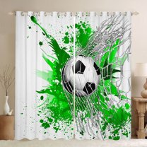 Homewish Soccer Football Print Black Out Curtains For Teens,Green Watercolor Splash Curtains Pack of 2 (42x63 Each),Sport Ball Game Bedroom Curtains,Luxury Bedroom Decor