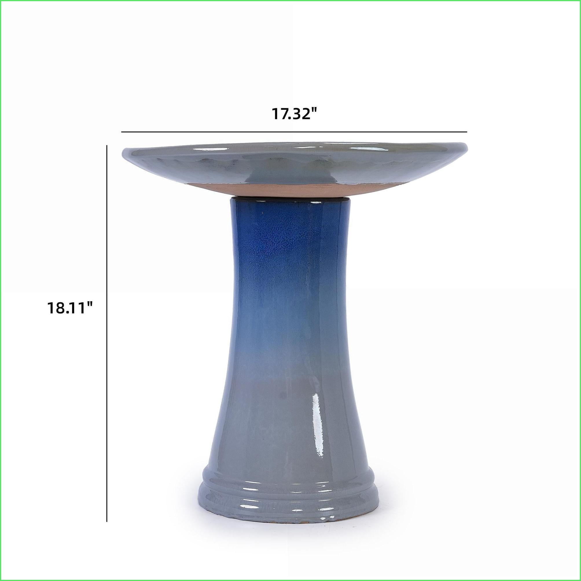 Planter Bird Bath, 17 Inch Outdoor Sky Blue Ombre Floral Ceramic, For Garden Patio | Ceramic | Shape:Circle