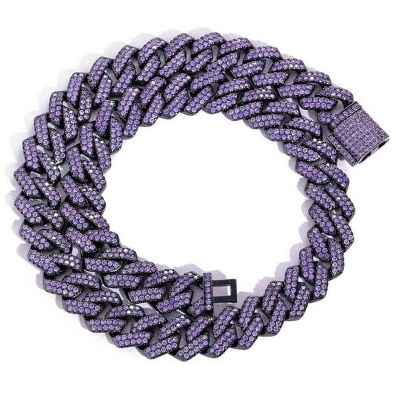 Solid Thick Big Iced Out Purple Cuban Link Chains, Width 15MM Hip Hop Miami Cuban Link Chain for Men, 16-24 Inch Sparkling Mens Necklace Chain, Gift Box Included