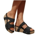 thumbnail image 3 of LOVZFMLL Chunky Wedge Sandals for Women Slip On Cork Clogs Casual Summer Outdoor Walking Travel Slides Sandals Beach Vacation Slippers Black 5.5, 3 of 9
