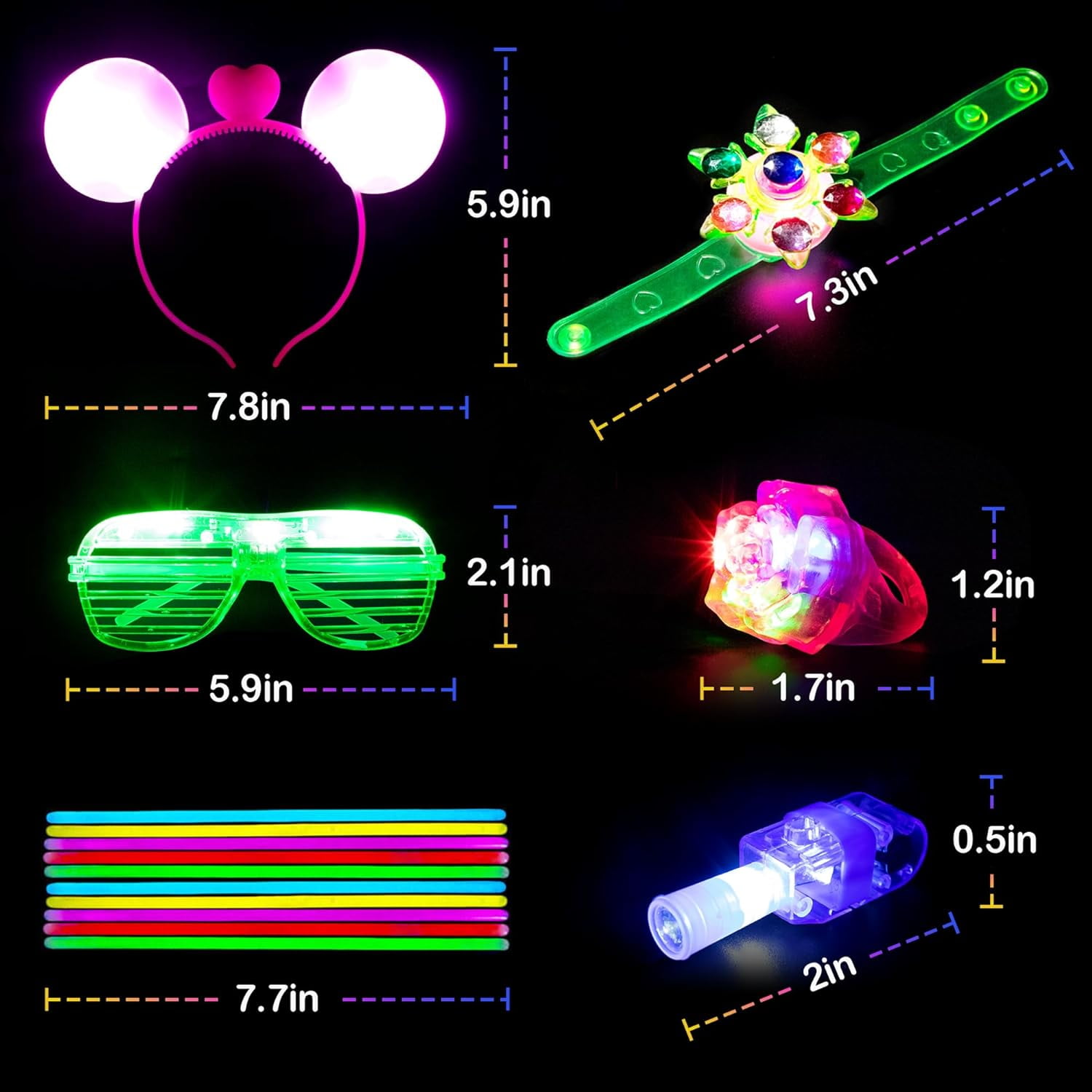 Mocoosy 103PCS Glow in the Dark Party Supplies Light Up Toys Dance Party Favors for Kids, Carnival Neon Toys Bulk Party Pack With Glow Sticks, Glasses, LED Bracelets, Finger Lights, Ring, Headbands