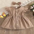thumbnail image 2 of Bébé bébé Filles Robe d'Été Volant Manches Bouton Solide une Ligne Tutu Princesse Robes Bandeau Ensemble, 2 of 9