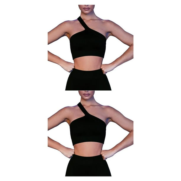 Naiovety Conjunto de 2 piezas para hacer ejercicio pantalones cortos con tops cortos de un hombro conjunto de fitness para gimnasio Sujetador negro S 2piezas Walmart en linea