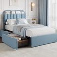 thumbnail image 3 of Blue tamaño individual marco de cama con almacenamiento cabecero 2 cajones bouclé forrado platform y estante de libros no necesita colchón base easy to assemble, 3 of 9