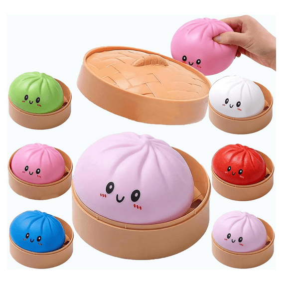 Dumpling Squish-y, 4 Inch Dumpling Stress Ball, Rainbow Mystery Bun, Anxiety Relief Fidget, Soft Decompression Dough for Adults (Light Purple)
