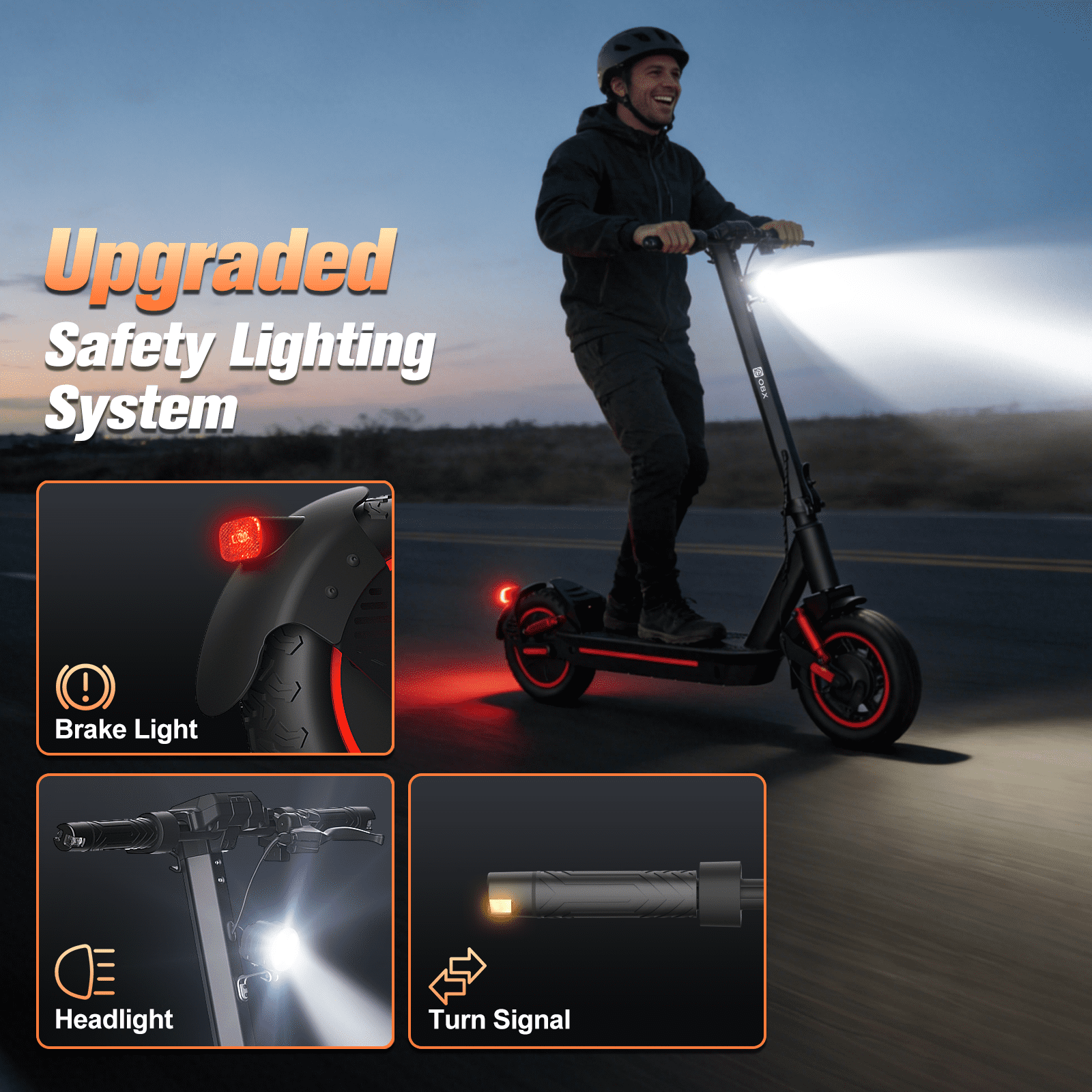 OBX 1200W Smart Electric Scooter for Adults, 30 MPH & 35 Miles Range, 10" Pneumatic Tires, Foldable Off-Road E-Scooter with App Control, Turn Signals,UL Certified