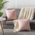 thumbnail image 2 of ZOELNIC Pack of 2 Decorative Throw Pillow Covers with Pom Poms Soft Square Velvet Pillow Case for Couch Sofa Bedroom 18''x18'' Pink, 2 of 8