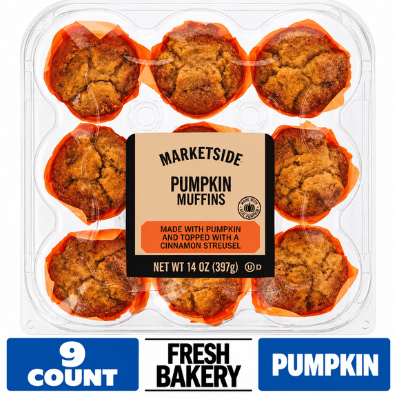 Marketside Baked Pumpkin Streusel Muffins, 14 oz, 9 Count (Shelf Stable)