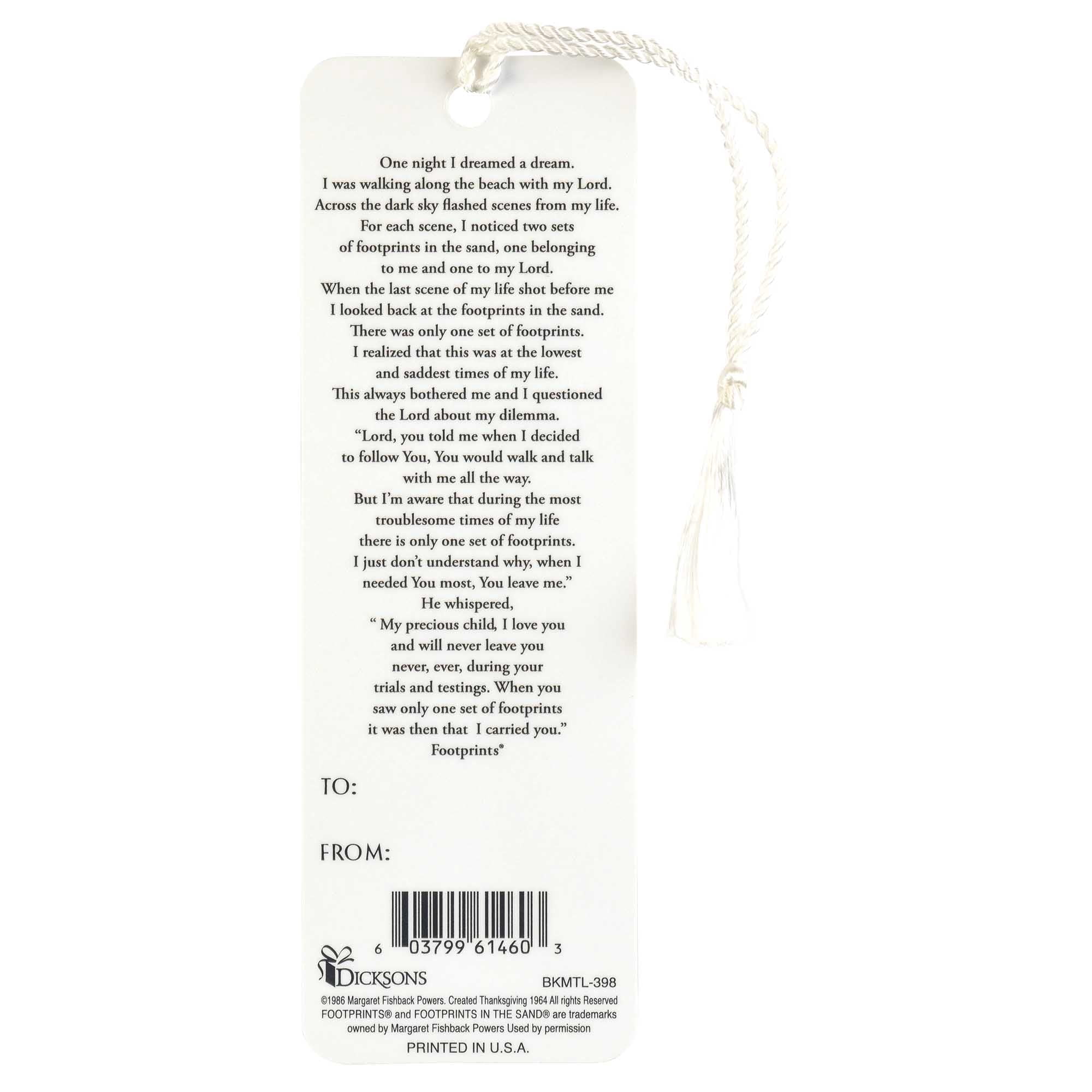 Dicksons Footprints Tan and Blue 6 x 2 Inch Keepsake Tassels Bookmarks Pack of 12