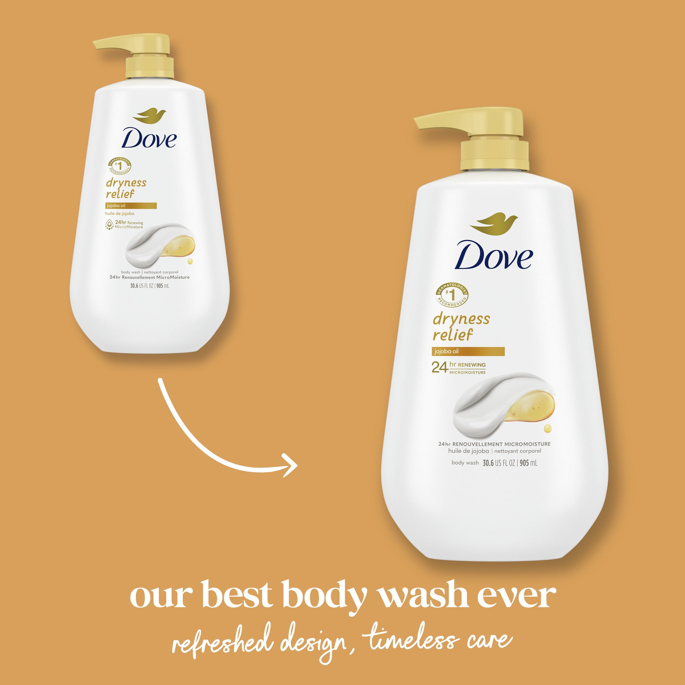 Dove Dryness Relief Long Lasting Gentle Women's Body Wash, Jojoba Oil All Skin, 30.6 fl oz