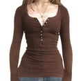 thumbnail image 4 of Women Y2k Long Sleeve Slim Tops Lace Patchwork 1/2 Button Pullover Shirt Fairy Grunge Basic Tops, 4 of 5