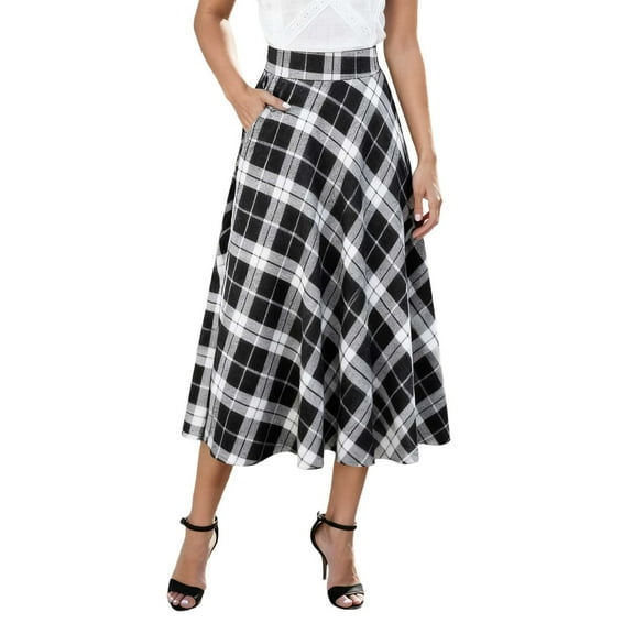 DHFJKG Skirts For Women Tartan Plaid Pleated Midi Long Skirt A-line Autumn Winter Thickened Retro Versatile Skirt