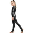 thumbnail image 4 of Girls Shiny Metallic Long Sleeve Unitard Spandex One Piece Wet Look Kid Bodysuit, 4 of 5