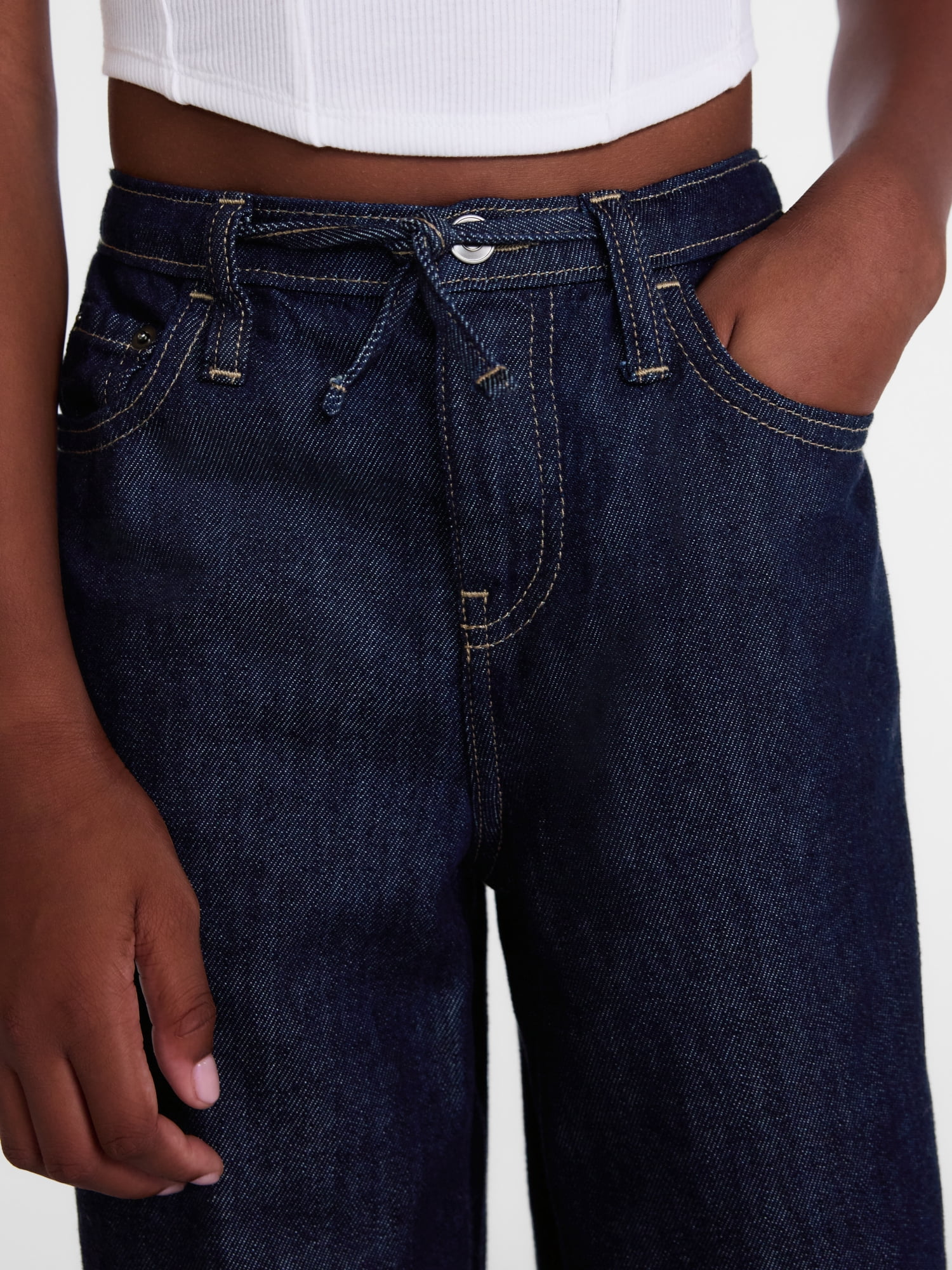 Weekend Academy Girls Tie Waist Cotton Jeans, Sizes 4-18