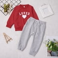 thumbnail image 1 of LIJCC Ensemble de Survêtement 2 Pcs pour Tout-Petits - Sweat à Manches Longues Rouge Riche avec Graphique "Aimé" & Cœur Blanc + Pantalon à Cordon Gris Doux (Confortable & Réconfortant pour la Saison), 1 of 8