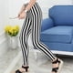 thumbnail image 3 of Womens Mid Rise Ankle Length Stretchy Leggings Black White Vertical Striped Prin, 3 of 5