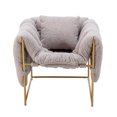 thumbnail image 2 of Mid-Century Modern Accent Chair for Living Room, Teddy Fabric Upholstered Armchair with Metal Frame, Leisure Single Sofa Club Chair with 1 Pillow for Living Room Bedroom Reception Room Office, Gray, 2 of 9
