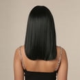 thumbnail image 5 of Taiyu 1 peluca corta negra con flecos para mujer, pelucas sintéticas de longitud media con pelo liso de poni para fiesta diaria, 40 cm, 5 of 5