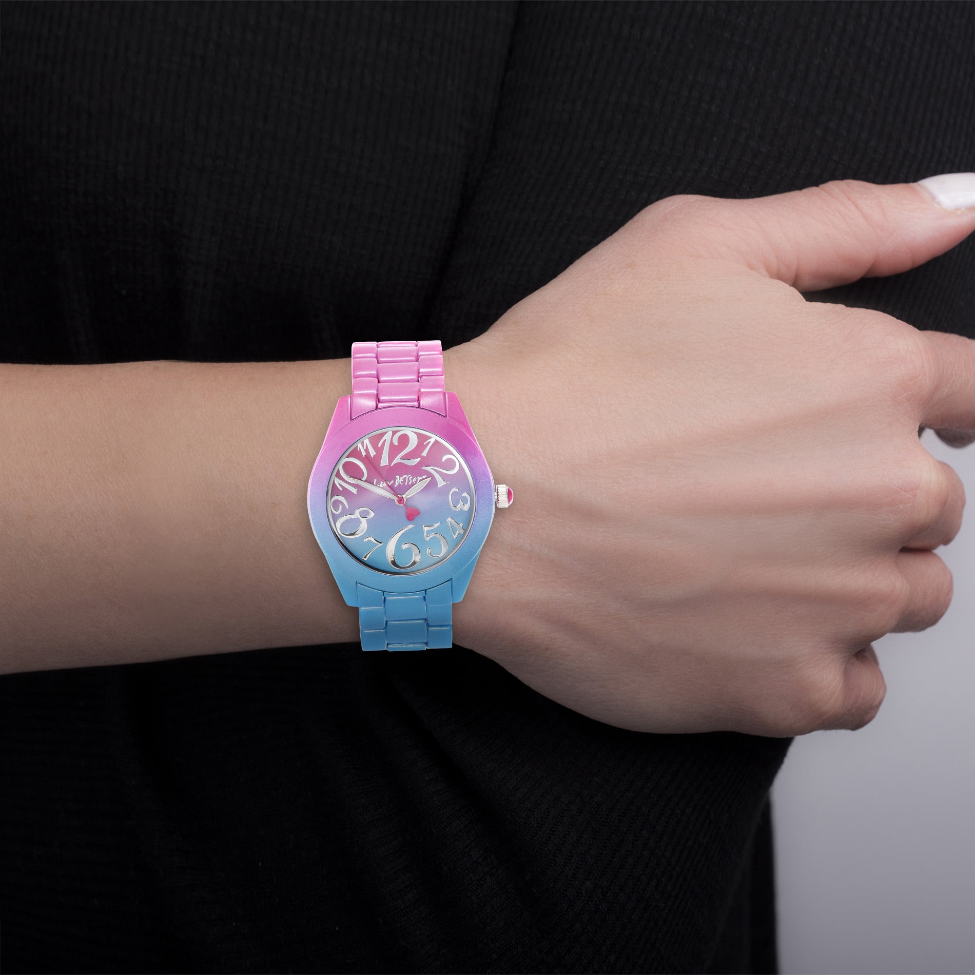 Luv Betsey Women's All Over Gradient Pink and Blue Printed Case, Dial and Band Watch