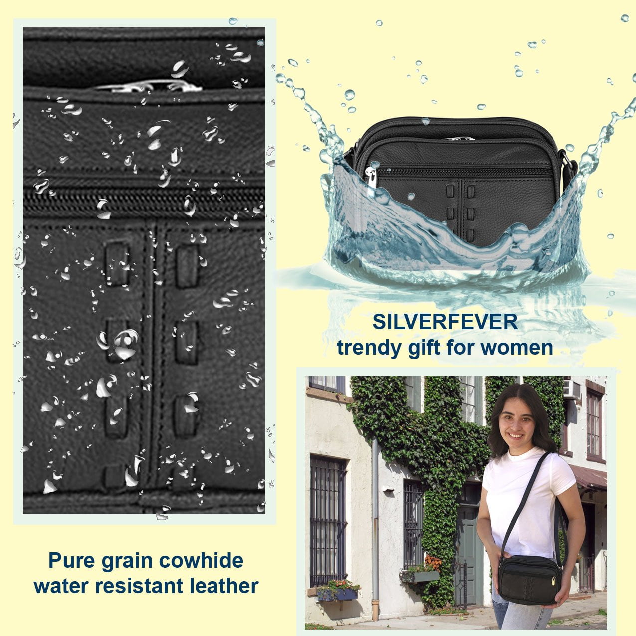Cowhide Leather Womens Shoulder Purse Small Cross Body Organizer Bag with...