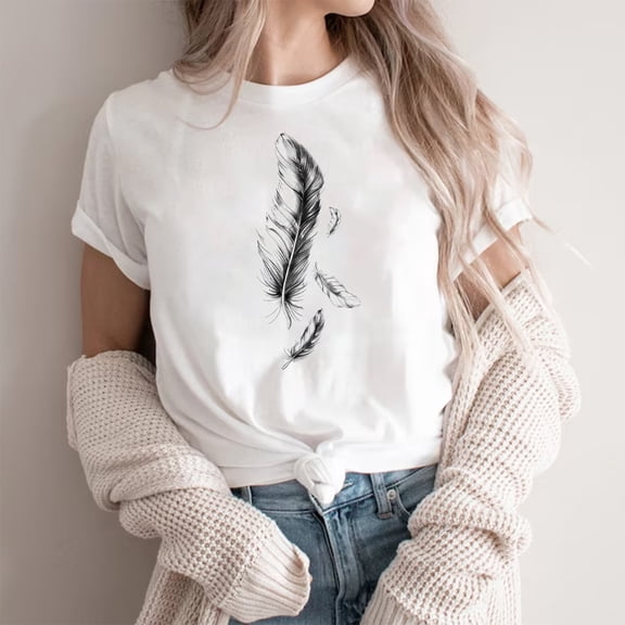 QETYUW Womens Short Sleeve Tshirt Loose Fit Crew Neck Shirts Plus Size Graphic Tees Lightweight Casual Tshirts Summer Vacation Shirt