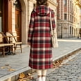 thumbnail image 5 of Jewelreauty Womens Plaid Long Overcoats, Hooded Long Sleeve Wool Blend Peacoat Calf Length Winter Fall Jackets (XL, Red), 5 of 8