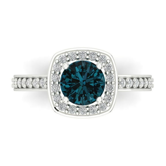 Solitaire with Accents Engagement Ring for Women - 1.335ct Natural London Blue Topaz in 14K White Gold Promise Ring