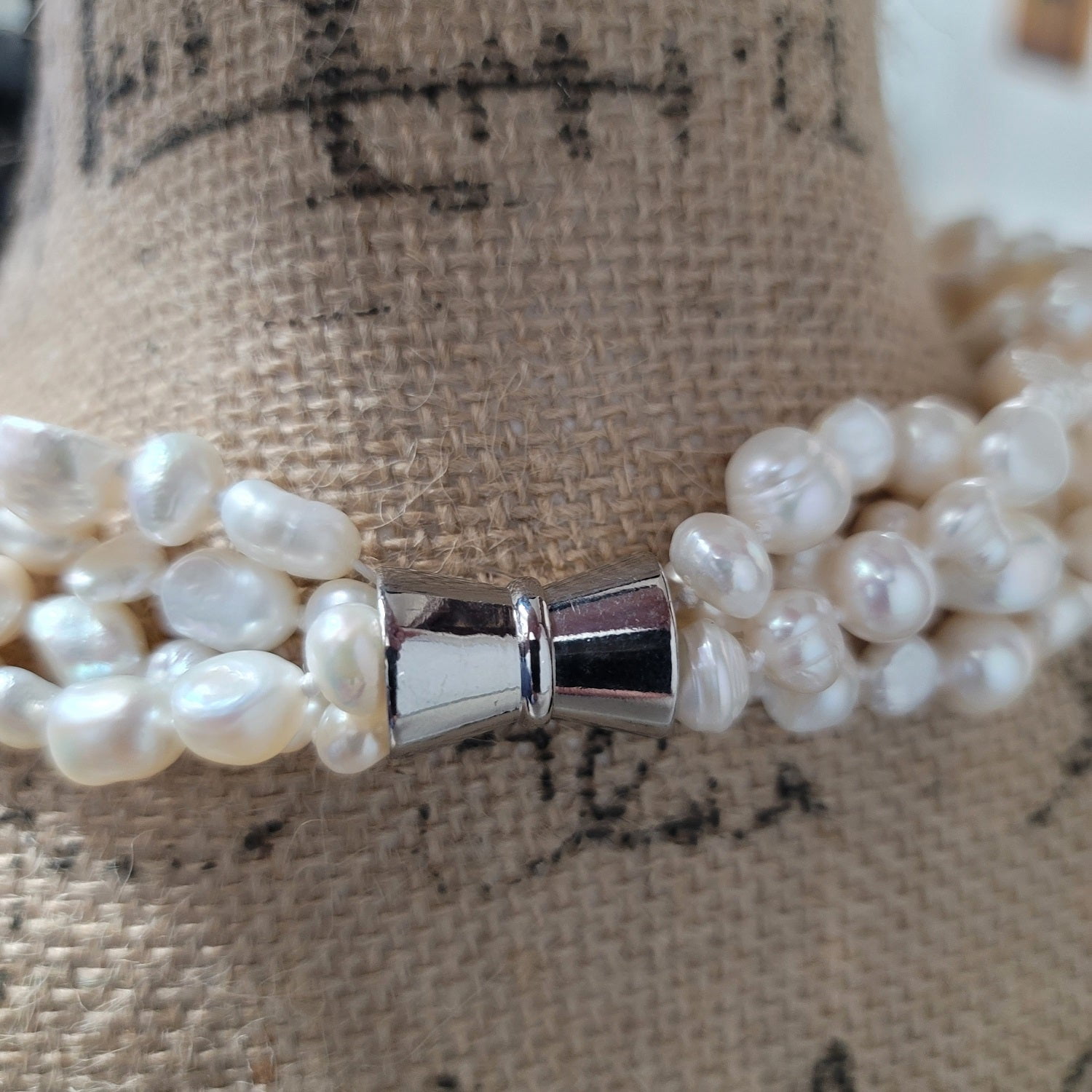Beautiful Baroque Multi Layer Freshwater Pearl Strand Necklace with Magnetic Clasp
