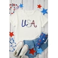 thumbnail image 7 of Women's White Sequin USA Graphic Crew Neck Tee - Patriotic Summer Top | [ZhiHiMeRi] | (US 20-22)2XL, 7 of 7