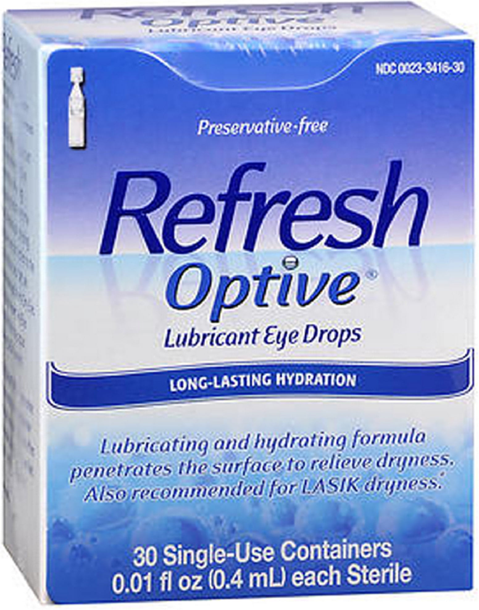 Refresh Optive Lubricant Eye Drops Long-Lasting Hydration Single Use Containers 30 ea