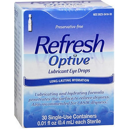 Refresh Optive Lubricant Eye Drops Long-Lasting Hydration Single Use Containers 30