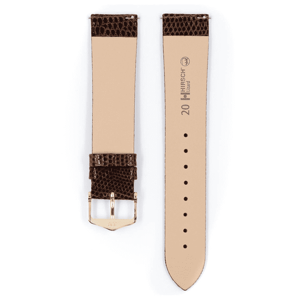 Hirsch Lizard Leather Watch Strap - Brown - L - 17mm - Gold  display picture 1