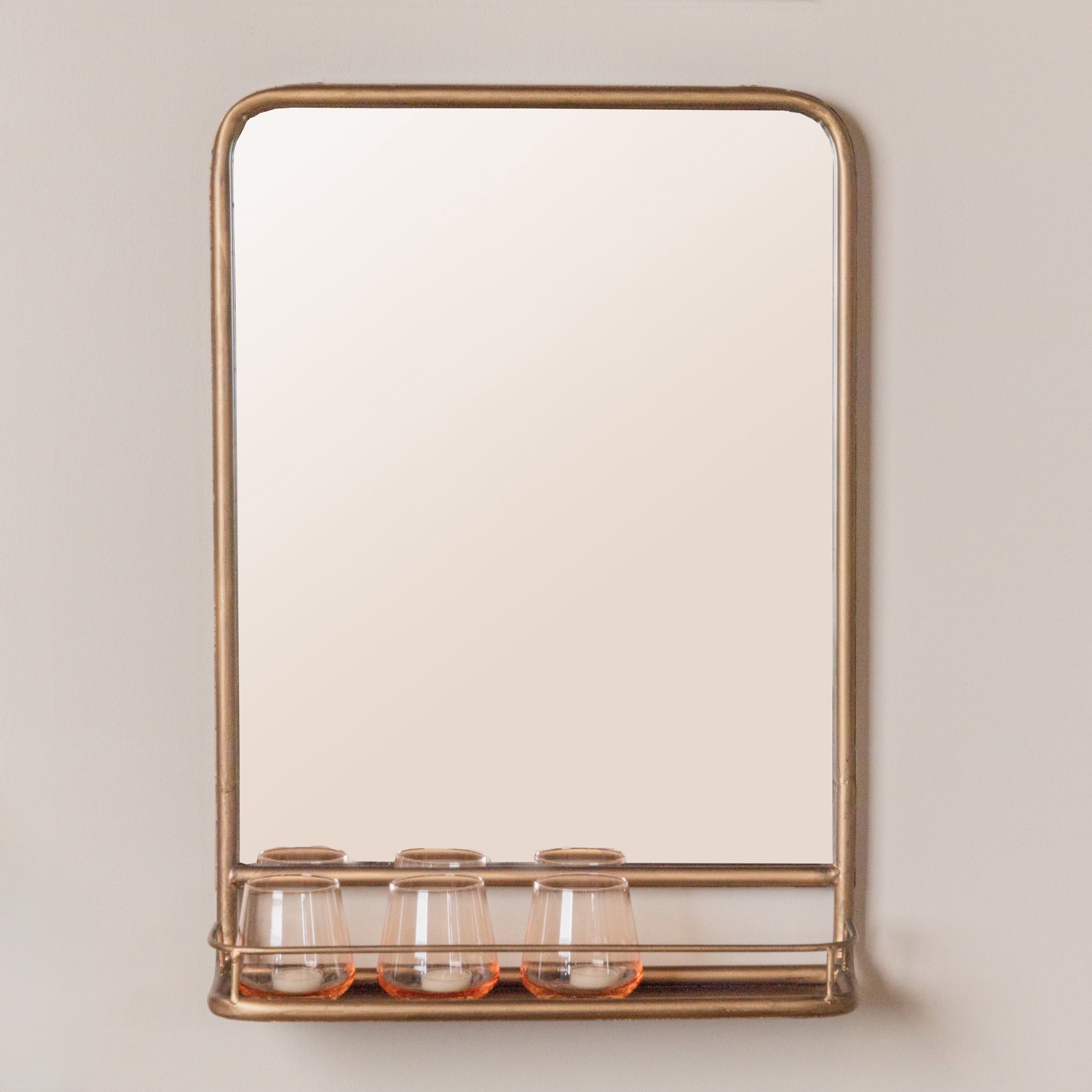 Creative Co-Op Metal Framed Wall Mirror with Shelf, Brass