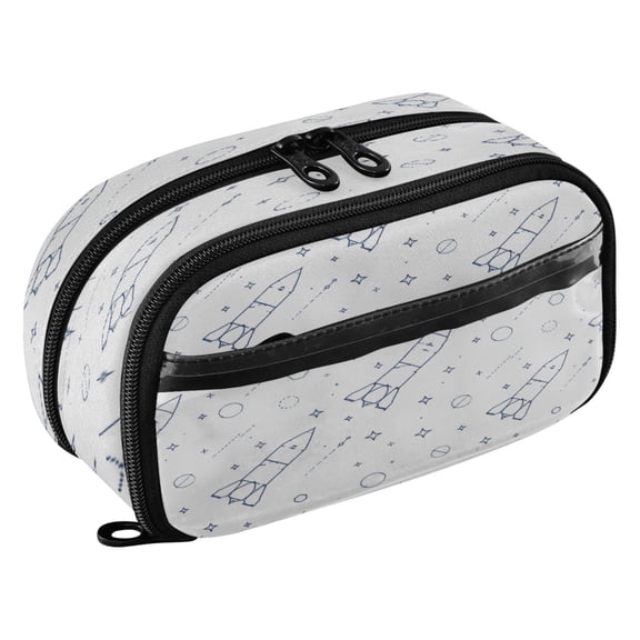 Large Pencil Pen Case Capacity PVC Pencil Pouch Makeup Bag for Women Man, BluePrinted