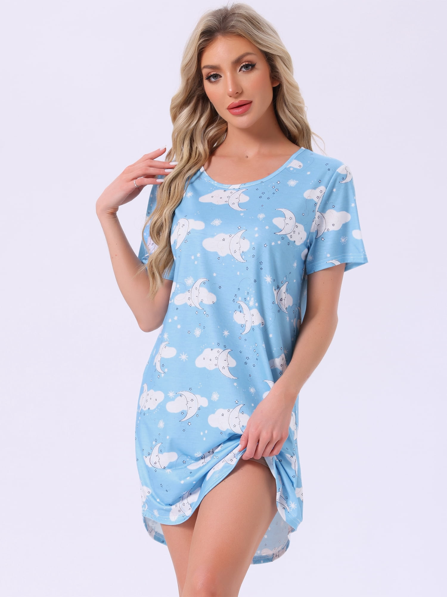 DARING DIVA Women's Colorful Striped Short Sleeve Nightgown M Cloud Moon