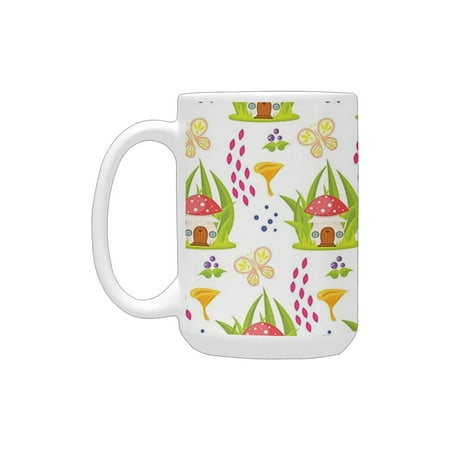 

Mush Decor Spring with Toadstool House Cartoon Pattern Kids Decor Fictional Fairytale Image Art Mult Ceramic Mug (15 OZ) (Made In USA)