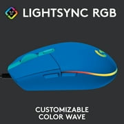 Logitech G203 Wired Gaming Mouse, 8,000 DPI, Rainbow Optical Effect LIGHTSYNC RGB, 6 Programmable Buttons, Blue
