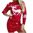thumbnail image 2 of FcBaudy Longues Robe à Manches Col Rond Robe Chandail de Noël Élan Col Rond Décontractée Tricotée Ample Manches Longues Robe pour Femmes, 2 of 7