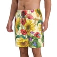 thumbnail image 2 of Kll Sunflower Cornflower Poppy Men'S Casual Summer Beach Shorts Hawaiian Shorts With Pockets-Large, 2 of 9