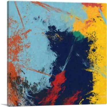 ARTCANVAS Baby Blue Navy Blue Yellow Red Modern Canvas Art Print - Size: 18" x 18" (0.75" Deep)