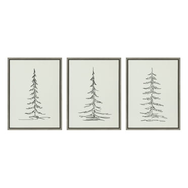 Kate and Laurel Sylvie Minimalist Evergreen Trees Framed Canvas Wall Art Set by The Creative Bunch Studio, 3 Piece 18x24 Gray, Modern Minimal Tree Line Wall Art Set