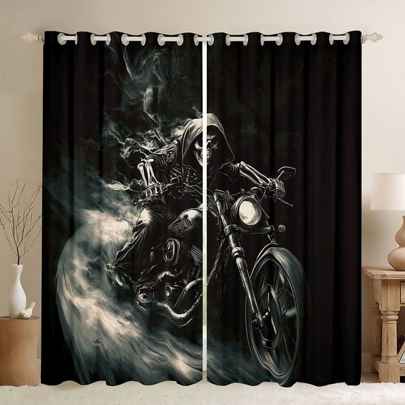 Erosebridal Boys Motogp Dirt Bike Black Out Curtains,Gothic Skeleton Curtains Pack of 2 (42x63 Each) For Kids Teens,Lightweight Room Decor