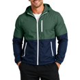 thumbnail image 2 of Water Resistant Color Block Windbreaker Jacket for Men, Adjustable Hood Zip Up Light Coat for Weekend Jogging Sports Green L, 2 of 4