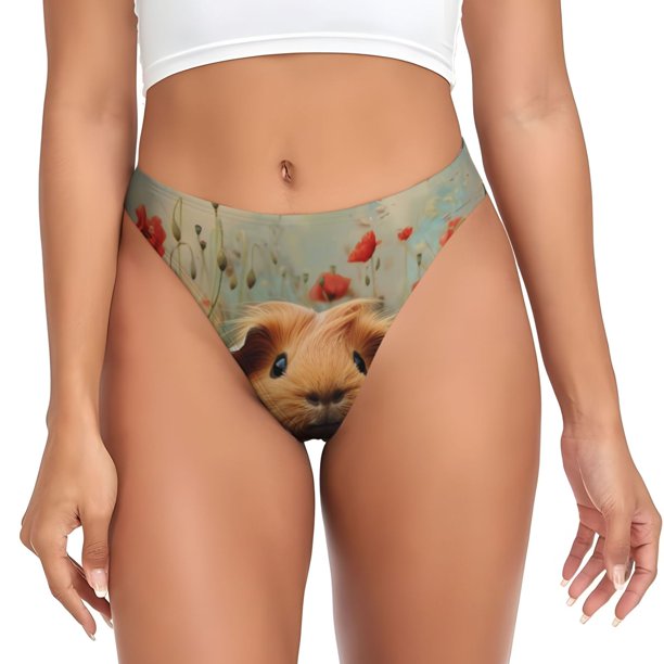 Fotbe Rose Cute Guinea Pig Tanga Sin Costuras para Mujer con Estampado – Panties Invisibles, Transpirables y Cómodos para Uso Diario-Large
