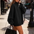 thumbnail image 6 of Garbnen Fleece Lined Mock Neck Sweatshirts Women Plain Long Sleeve Womens Oversized Sweatshirt Soft Warm Fall Streetwear Warm Plush Women's Sweaters Pullover Black, 6 of 8