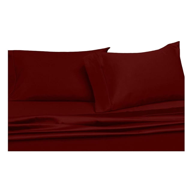 Abripedic Sateen Solid Pillowcases, 600-Thread-Count, 2pc / Pair Standard / Queen Size 20" x 30" Pillow Cases, 100% Cotton, Burgundy