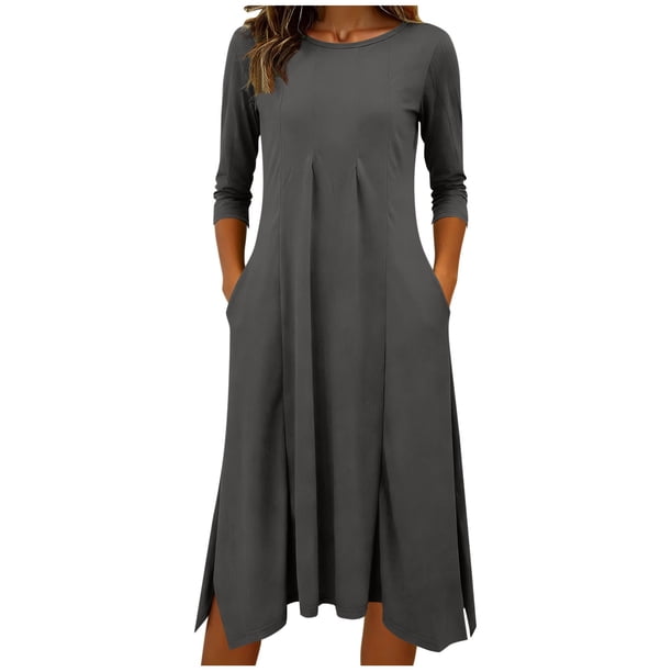 Vestido Largo de Manga Larga para las Mujeres Color Sólido Camisa de Noche de Ternera, Suelto Vestido de Sueño Casual para el Salón de Casa