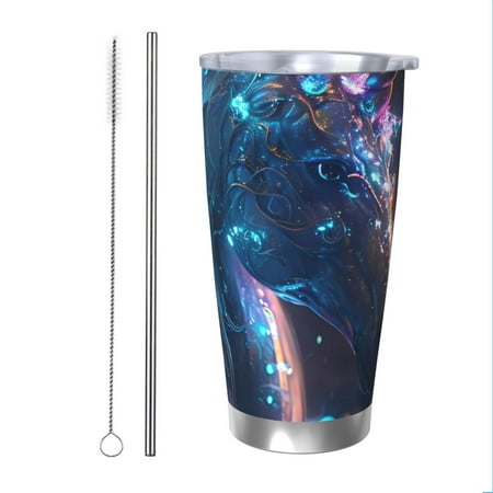 

Salouo Crystal Pattern White Horse Print 20oz Tumbler with Lid Stainless Steel Vacuum Insulated Tumbler Durable Insulated Coffee Mug Thermal Cup with Splash Proof Sliding Lid-Straw Two-piece Set