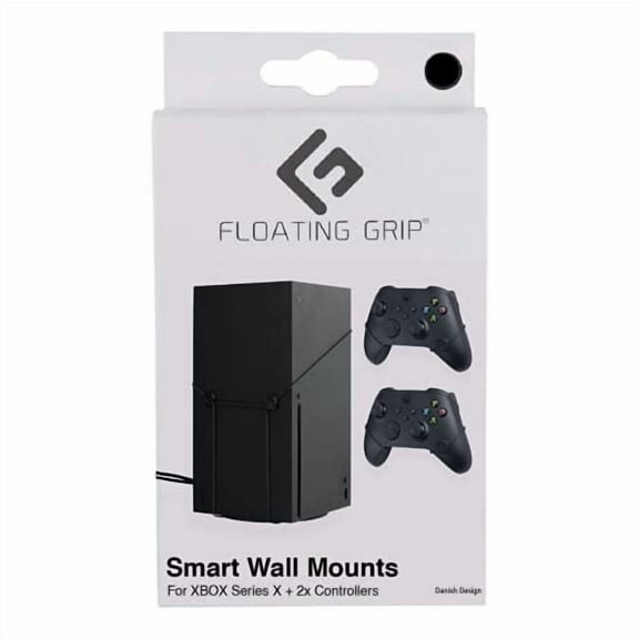 Xbox Series X Wall Mount Solution by FLOATING GRIP - Mounting Kit for Hanging & Displaying Consoles in Video Gaming Room (Bundle: Fits Xbox Series X 2X Controllers, Black)